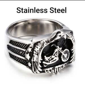 Men's Punk Style Motorcycle Ring Stainless Steel Fashion Ring Size 10 Black/Silv